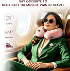 Keemall Inflatable Neck Pillow, Premium Pink U-Shaped Travel Pillow with Soft Washable Cover, Compact Portable Airplane Travel Essentials for Flight, Car and Office, Ideal Travel Gift for Women