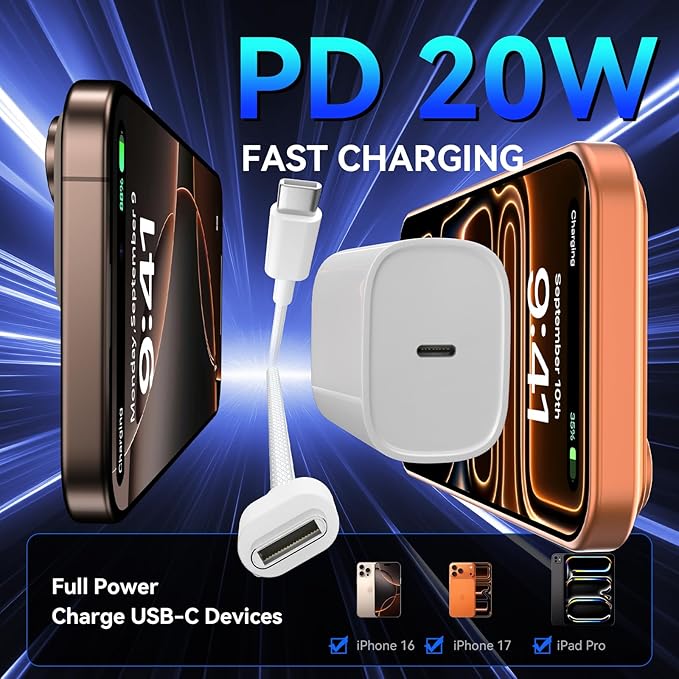 Phone 17 16 15 Pro Charger Fast Charging, 20W USB C Fast Charger Block with 10FT Long Type C Chargers Fast Charging Cable Cord for Phone 17/17 Pro/17 Pro Max/Air/16 Pro Max/16 Pro/15Pro-Braided