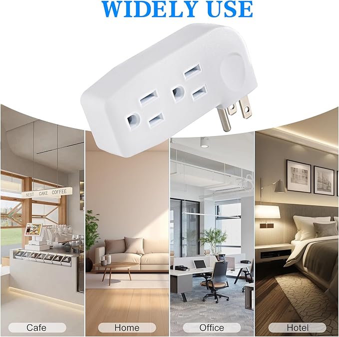 3 Outlet Wall Adapter, UL Listed 1875W/15Amps 3-Prong Grounded Vertical Outlet to The Side, Wall Plug Side Access Adapter, 3 Way Power Splitter Outlet Extender Tap, White (1 Pack)