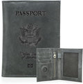 CONTACTS Full Grain Leather Passport Holder RFID Blocking Travel Passport Wallet Compatible with Airtag Passport Cover Case with 4 Cards Slots, Coin Pocket (Badge, Gray)