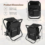 Folding Camping Chair Stool Backpack with Cooler Insulated Picnic Bag, Portable Hunting Fishing Multifunction Chair for Outdoors Hiking Hunting Travel (Black)