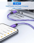 etguuds Purple USB C to USB C Cable 3ft, 2-Pack 60W USBC to USBC Cord, Type C to C Charger Cable Fast Charging for iPhone 17 16 15 Pro Max Plus Air, Samsung Galaxy S25 S24 S23, for MacBook/iPad, Pixel