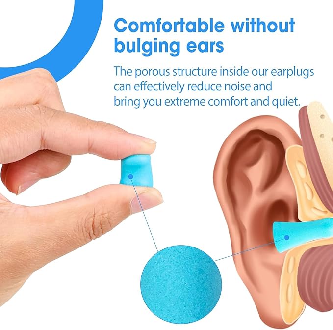AZEN 600 Pairs Ear Plugs, NRR 32dB Soft Foam Ear Plugs for Sleeping Noise Cancelling, Earplugs for Concerts Shooting Swimming Noise Reduction,Individually Wrapped (Lake Blue)