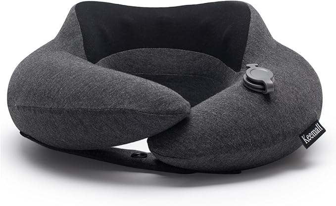 Keemall Inflatable Neck Pillow, Premium Travel Neck Pillow for Airplane Headrest Sleep - 3rd Generation, Double Comfort Plane Pillow for Long Flight