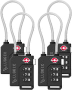 LUGGEX TSA Locks for Luggage, Suitcase Locks TSA Approved, Luggage Locks, Ease of Use & Durable(Silver Cable,4 Pack)