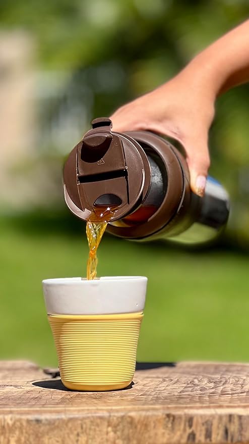 Pressca - Portable Coffee & Tea Maker - Thermal Coffee & Tea Infuser, French Press, Single Serve Coffee Maker, BPA Free - Home & Kitchen Accessories & Utensils - 12 fl oz, Brown