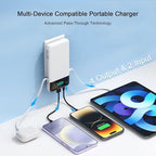 Portable Charger with Built in Cables and Wall Plug, 13800mAh USB C Fast Charging Power Bank for Travel Essentials, LED Display Battery Pack Compatible with iPhones, iPad, Samsung More Devices(White)