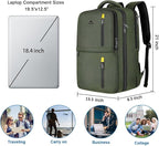 MATEIN Extra Large 45L Travel Backpack, Airline Approved Carry on Backpack with USB Port & Shoe Compartment, Water Resistant Luggage College Overnight Weekender Travel Bag Fit 18" Laptop, Green