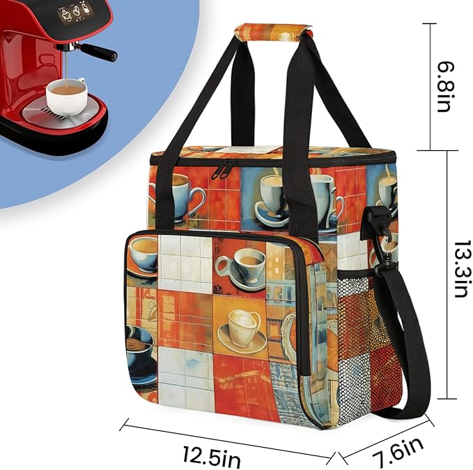 Coffee Maker Travel Bag Compatible with Keurig K-Mini or K-Mini Plus, Single Serve Coffee Brewer Carrying Case with Multiple Pockets for K-Cup Pods, Storage Bag With Shoulder Strap(Bag Only)
