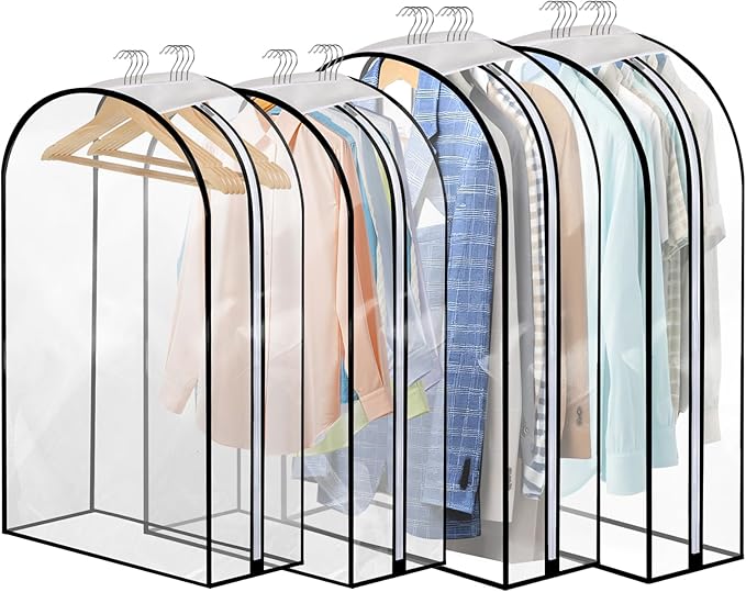 Dntorx 4 Pack Full Clear Garment Bags with Side Zipper, 40&50" Clothes Covers with 10" Gusset, Transparent Hanging Suit & Coat Covers for Closet Storage, Jackets, Dresses, Windbreakers