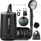 Portable Shower for Camping Essentials: 10000mAh Rechargeable Battery Powered Shower, IPX8 Waterproof Camp Shower Pump, 5-Speed Outdoor Shower with LED Display, Camping Gifts for Men, Dog Bath, Hiking