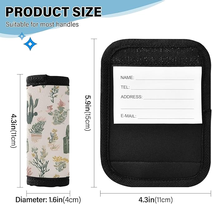 Retro Cactus Luggage Handle Wrap for Suitcase Luggage Tags Handle Covers Identifiers Soft Decorations Travel Accessories 2 Pack