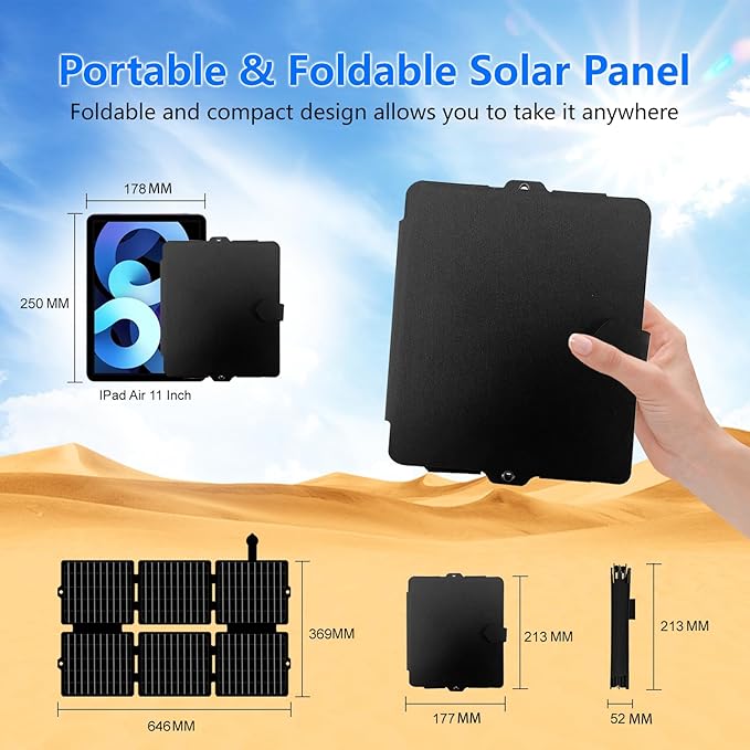 QLAYA 30W Portable Solar Charger,Foldable Solar Panel with High Efficiency,Ultra-Lightweight Outdoor Solar Panel for Camping,Hiking,RV,Compatible with Most Power Stations (DC/USB-C/USB-A Outputs)