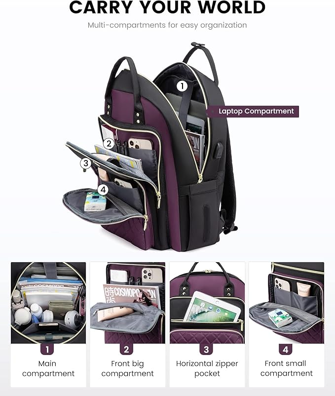 LOVEVOOK Laptop Backpack Purse for Women, 15.6" Laptop Bag for Travel with USB Port, Water Resistant Lightweight Daypacks for College Work Business, Nurse Teacher Computer Backpacks