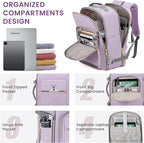 LOVEVOOK 40L Large Travel Backpack for Women Men, 17 Inch Carry on Backpack for Traveling on Airplane, Personal Item Travel Bag Airline Approved, Business Causal Weekender Backpack, Light Purple-Grey