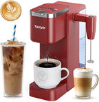 Tastyle Single Serve Coffee Maker with Built-in Detachable Milk Frother, Iced and Hot Coffee Machine for K Cup & Grounds, 40oz Removable Water Reservoir, 6 Cup Sizes, Fits 7.3" Travel Mug, Red