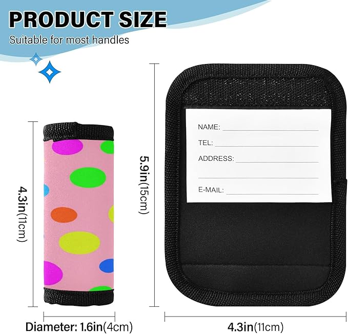 2 Pack Polka Dots Luggage Handle Wrap, Detachable Luggage Tag, Neoprene Suitcase Wrap with Comfort Grip & Bright Identifier for Suitcase, Travel Bag, Sports Bag