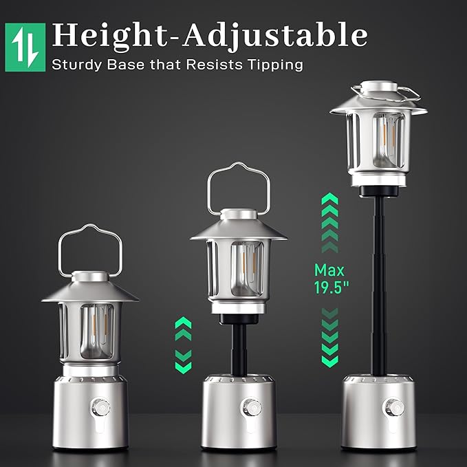 Camping Lantern Rechargeable, Telescopic 8000mAh Retro Waterproof Camping Light, Electric Lanterns for Power Outages, Vintage Hurricane Lamp for Tent Outdoor Patio RV Fishing