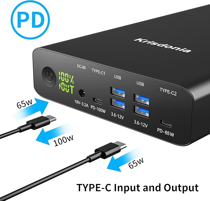PD 100W USB-C Power Bank, 32000mAh Portable Laptop Charger [PD 3.0 100W & 65W Dual Type-C Ports + QC 3.0 Four Ports] for MacBook, Dell, HP, iPhone, Samsung, Switch and More