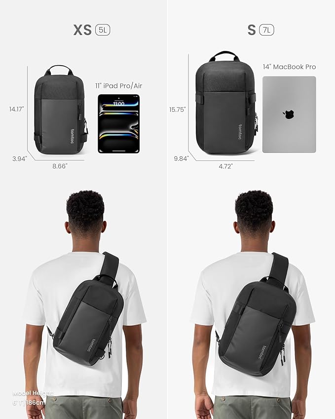 tomtoc 7L Sling Backpack Crossbody Bag for Men Women, EDC Daypack Chest Shoulder bag for 14-inch MacBook Pro M5 Pro/Max, 13" MacBook Air/Neo, 13" iPad Air M4/Pro M5, Organized, Daily Use, Work, Travel