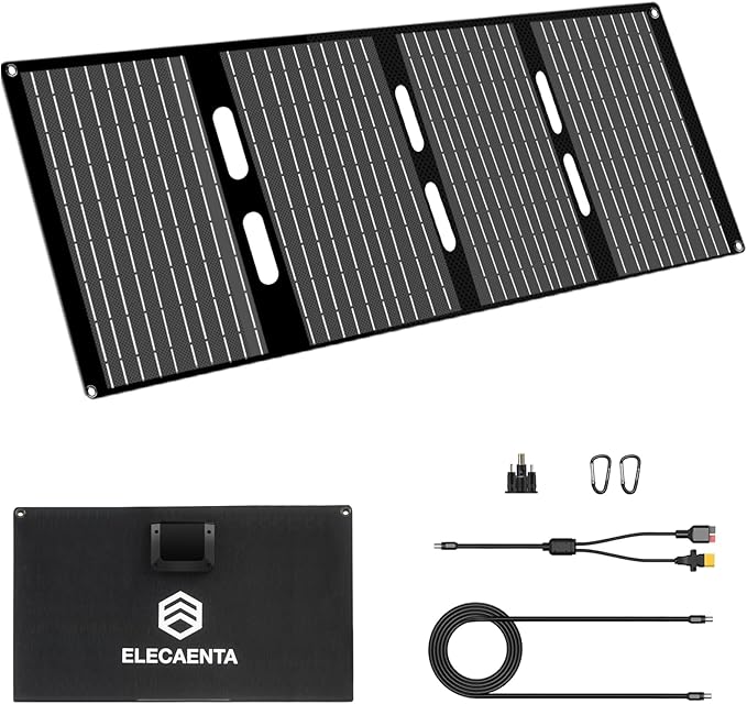 ELECAENTA 60W Portable Solar Panel for Power Station, USB C & USB A and DC 18V Output, IP68 Waterproof, Foldable ETFE Solar Charger, Compatible with iPhone Samsung Camping Hiking Outdoor