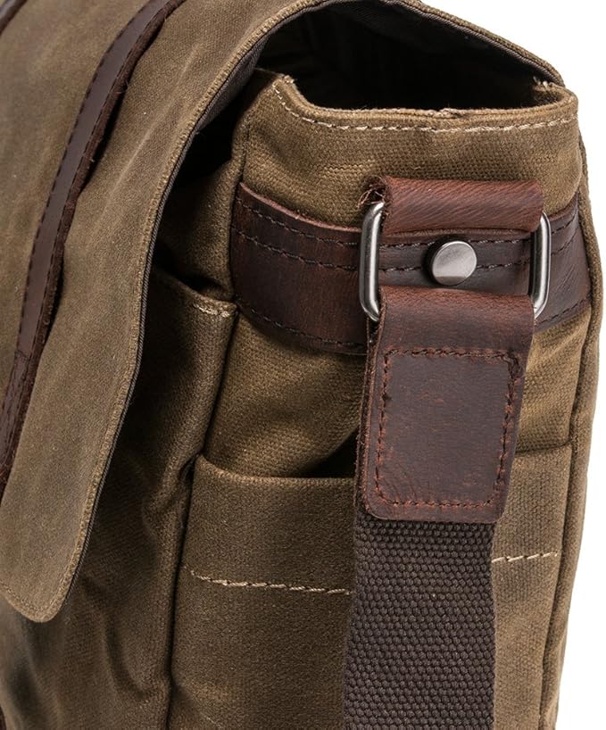 Vintage Genuine Leather Waxed Canvas Briefcase Large Satchel Shoulder Bag Rugged Computer 15.6" Laptop Bag