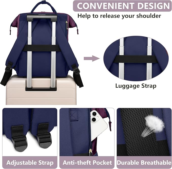 Laptop Backpack for Womem Work Bags: 15.6 Inch Travel BackPacks With USB Charging Port Anti Theft Fashion College BookBag Durable Back Pack Purse Bussiness Daypack for Nurse Teacher Purple Blue