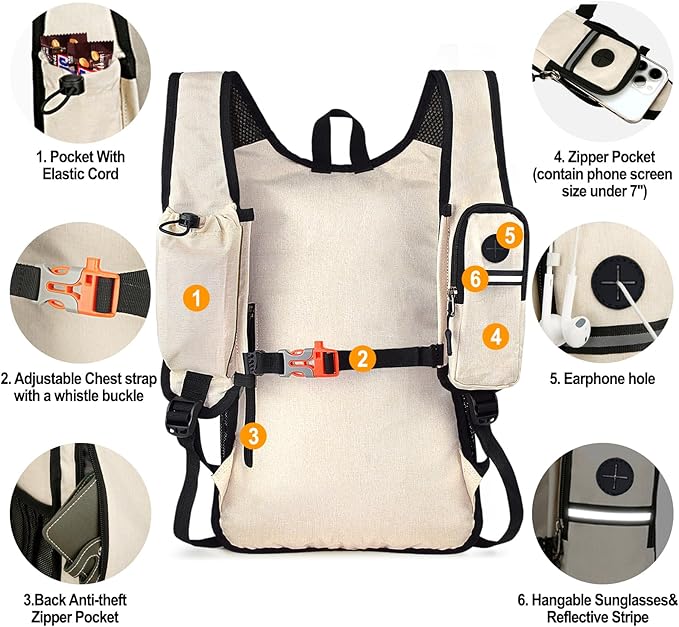 Seektop 15L Small Hiking Backpack for Women Men, Lightweight Hiking Packable Daypack with Phone Pocket for Travel Camping (Beige, 15L)