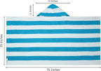 COTTON CRAFT Hooded Beach Towel – Oversized 35 x 70 Towel with Hood for Adults - 100% Cotton Velour Dobby Terry Towel - 450 GSM Pool Bath Wrap - Soft Absorbent Quick Dry – Cabana Stripe Aqua