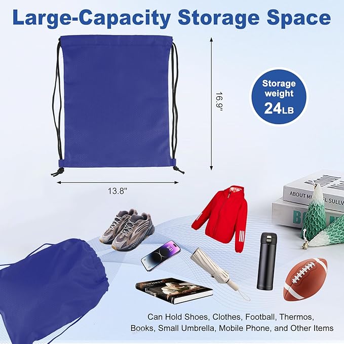 5-Pack Waterproof Drawstring Backpacks, Soccer-Texture Oxford Fabric, 16.9" × 13.8", Lightweight 0.20 lb Each, No Eyelets, Gym & Marathon Gear Sacks(Blue)