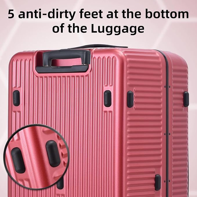 Kaleenie 2 pieces 20/29 Aluminum Frame Carry On and Checked Luggage Set with Side Opening, Lightweight Hardshell ABS+PC Trunk Suitcase with TSA Lock, 360° Universal Wheels & Adjustable Handle,Wine Red
