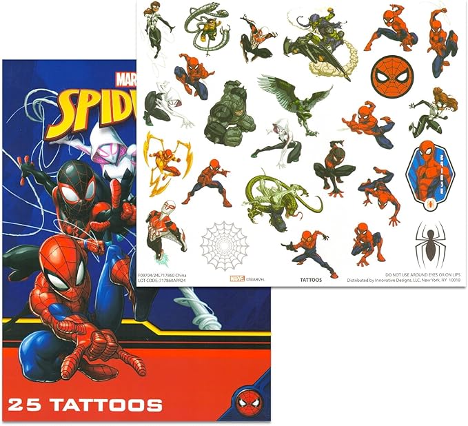 Spider-Man Spiderman Travel Blanket and Pillow for Kids, Boys - Bundle Blanket with Hood, Cloud Pillow, Tattoos, More | Spiderman Travel Accessories Set