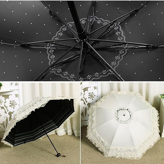 URAWESO Vintage Lace Parasol Gothic Lolita Umbrella UV Sun Protection Witch Cosplay Photoshoot Props Party Decoration