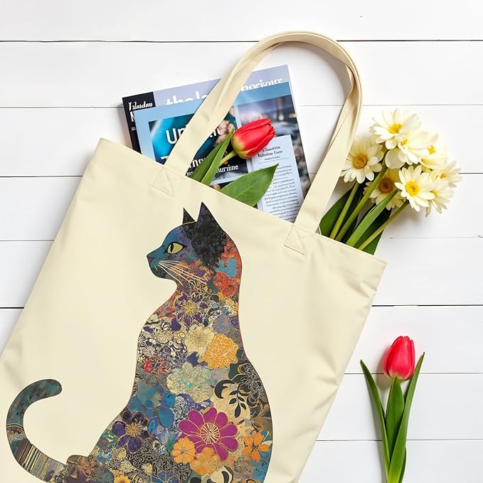 ANNA QUEEN Cat Tote Bag Shoulder Bag Handle Bag for Gym Yoga Picnic Beach Kitchen Reusable
