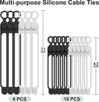 Silicone Cable Ties Cord Organizer Cable Management, 16Pcs 4.2" and 7.1" Reusable Cable Organizer Electronic Accessories for Home, Office, Kitchen, School, Travel(Black&White)