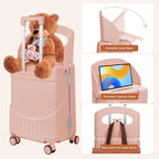 20" Ride-On Luggage with Child Seat, Hardside Carry-On Suitcase with Shockproof 360° Silent Spinner Wheels, TSA Lock, Kids & Adults & Busy Moms