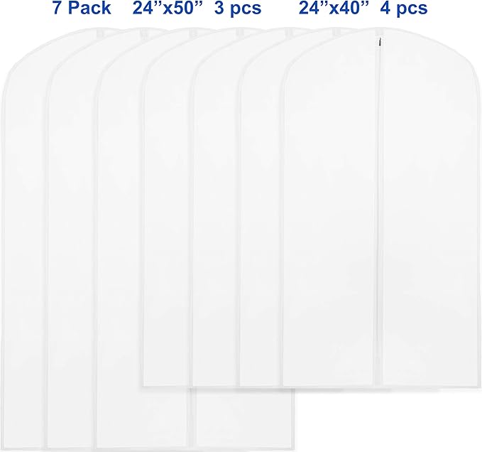 Simple Houseware 40/50-Inch Clear Garment Bags with Zipper for Suits, Dresses, Costumes, Uniforms - 7 Pack