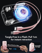 Retractable USB C Charger Wall Plug with 35.5in/90cm Type C Cables Cords,40W Fast Charging Foldable Block Multi Charger for All Devices for iPhone 17/16/15/14/13/12,iPad,Galaxy,Pixel