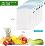 8 Reusable Blue Mesh Produce Bags - Large (12"x17") Washable See-Through Mesh for Fruit, Veg, Toy Storage