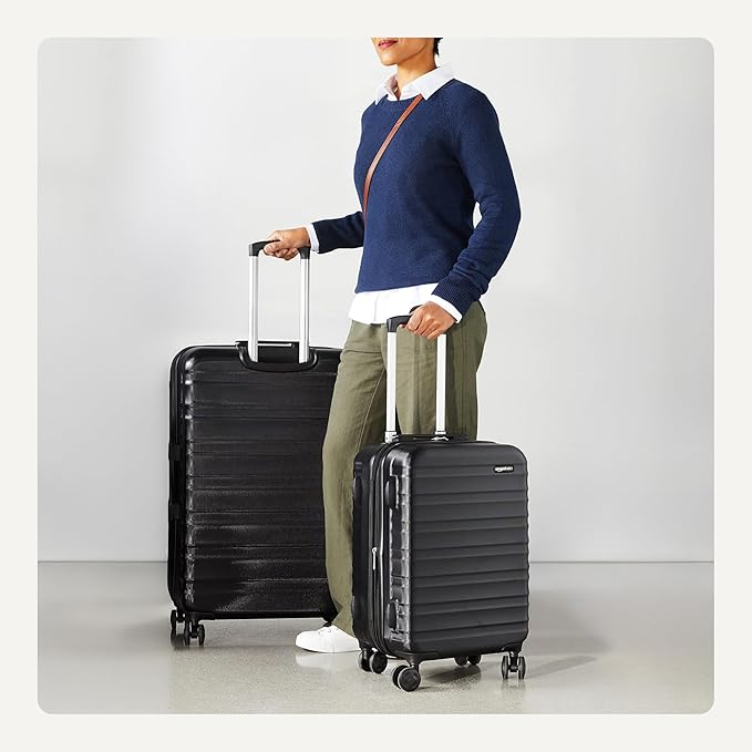 Amazon Basics 2-Piece Hardside Luggage Set (21" Carry-on, 30"), Expandable Suitcases with Spinner Wheels, Scratch-Resistant Surface, Black