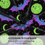 Windproof Compact Umbrellas for Rain - Neon Bat Moon Halloween Portable Lightweight Automatic Reverse Folding Umbrellas - Auto Open Close Cute Small Umbrella for Commute, Car, Backpack, Purse