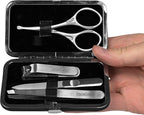 Kershaw Manicure Kit, 4-Piece Stainless Steel Set with Case, Mens Grooming Kits, Includes Fingernail Clipper, Double-Sided Nail File, Beard and Moustache Scissors and Tweezers