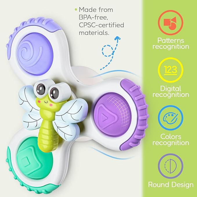 ALASOU 3PCS Pop Suction Cup Spinner Sensory Airplane Travel Toys for 1 Year Old Boy Girl Infant Toddlers|Novelty Spinning Tops 12 18 Months|1 2 Year Old Boy Birthday Gift|Baby Bath Toy Kids Ages 1-3