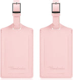 Travelambo Luggage Tags for Suitcases Faux Leather Privacy Protection 2 Pack Bag Tags Travel Accessories Essential, Light Pink