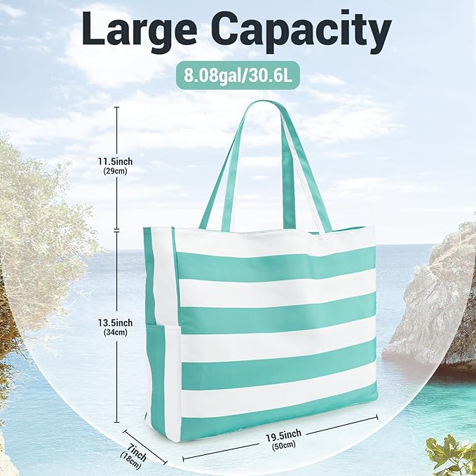 Iioscre Beach Bag for Women, Causal Hobo Pool Bags with Zipper Inner Pocket, Foldable Swim Tote Bag for Vacation Essentials