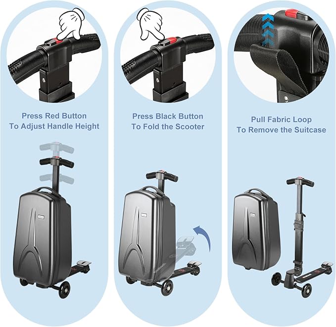 Scooter Luggage for Kids Scooter Suitcase for Ages 4-12, 4 in 1 Kids Luggage Boarding Suitcase Detachable & Foldable Scooter Travel Trolley Ride On Luggage-Black