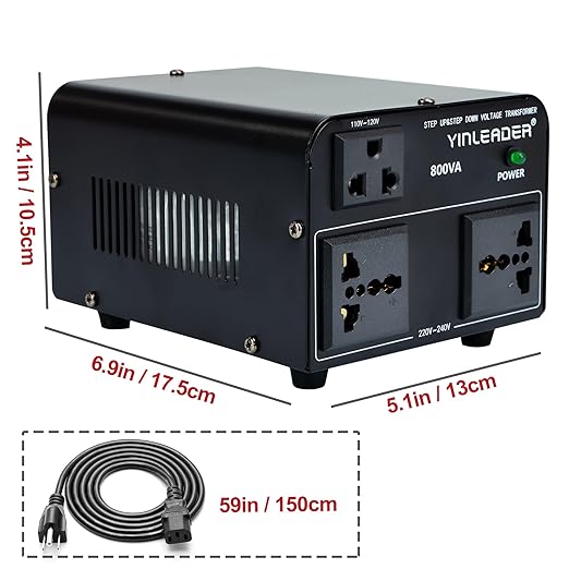Yinleader 800W Voltage Converter Step Up 110V-120V to 220V-240V & Step Down 220V-240V to 110V-120V Power Transformer w/US Power Cord,Circuit Breaker Protection (VTUS-800)