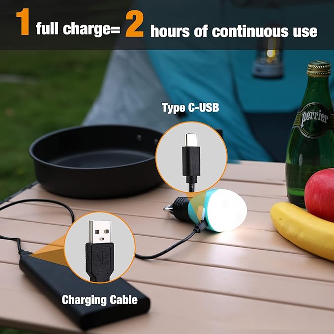 EverBrite Rechargeable Camping Light, Portable Tent Lantern,3 Lighting Modes, Hanging Tent Light Bulbs with Clip Hook for Hiking, Fishing, Backpacking, Emergency and More-Blue