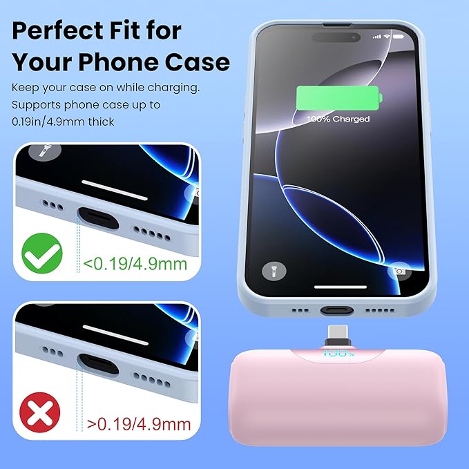 [2 Packs]Mini Portable Charger for iPhone 17, 5500mAh LCD Display USB C Power Bank,Fast Phone Charging Travel Pocket Size Battery Pack for iPhone 17/17 Pro/17 Pro Max/16/15 Series,Android(Navy+Pink)