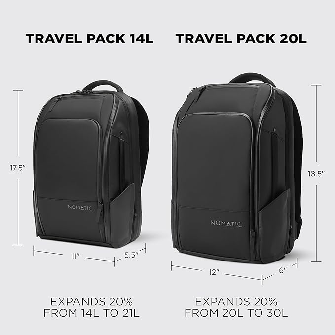 NOMATIC 20L Travel Pack - Mens Travel Backpack - Expandable to 30L - Water Resistant Daypack - TSA-Ready - Lightweight Business Traveling Backpack for Men - 16" Laptop Compartment
